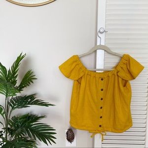 Madewell Mustard Off-The-Shoulder Cropped Top